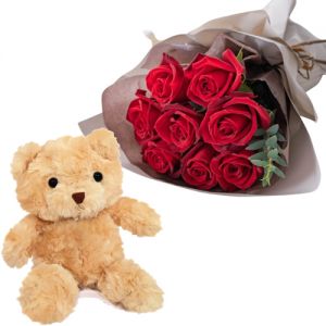 12 Red Roses with Teddy Bear Delivery Japan