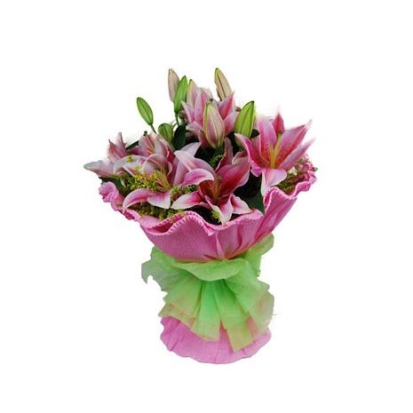 send pink lilies in a bouquet to japan