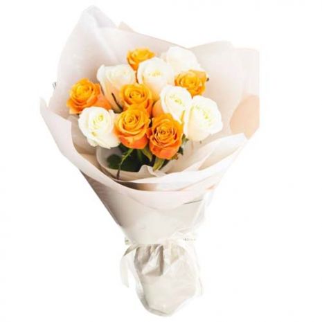 Flower Delivery Yokosuka Japan - White with Orange Roses