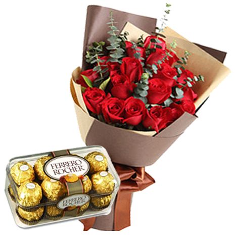 12 red rose bouquet with ferrero chocolate to japan