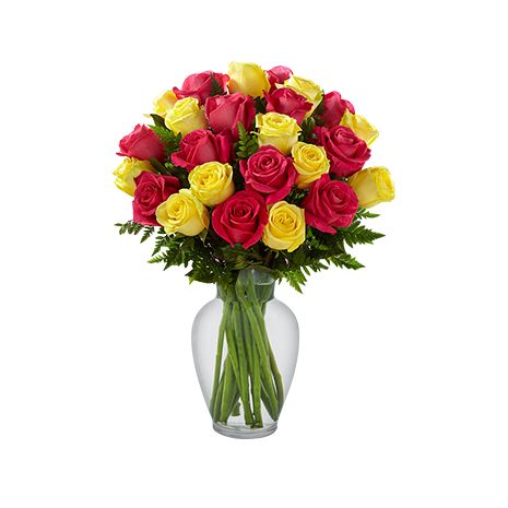 send two dozen mixed color roses in vase to japan