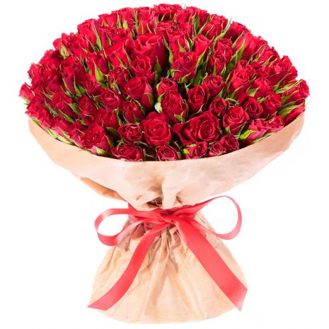 one hundred red roses in bouquet to japan