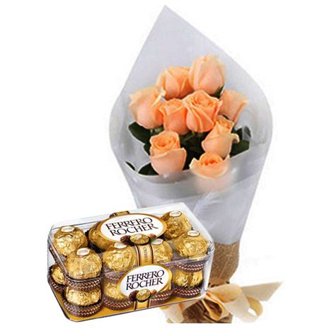 send peach roses with rocher chocolate to tokyo